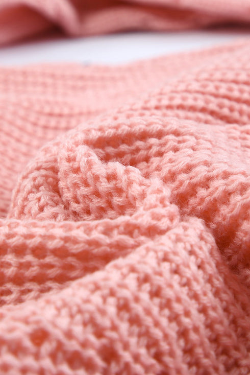 Hollow-Out Puffy Sleeve Drop Shoulder Round Neck Knit Pullover Sweater
